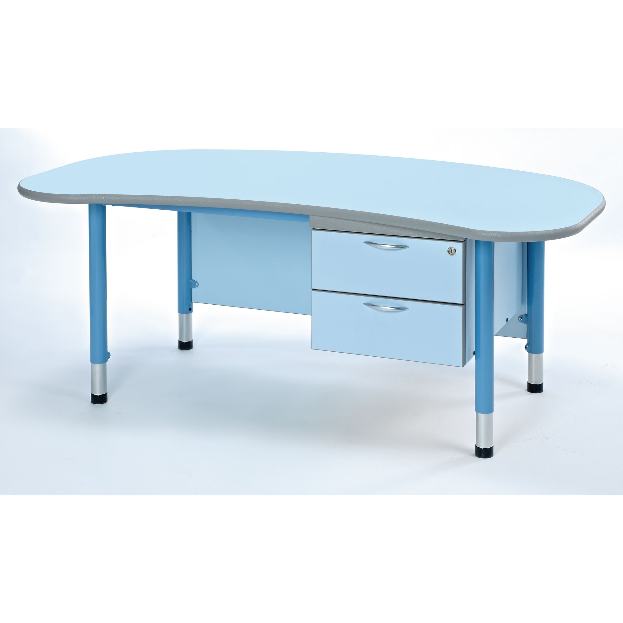 Harlequin Arc Height Adjustable Steel Teachers Table - 1600 x 900 x 400 to 640mm - Soft Blue